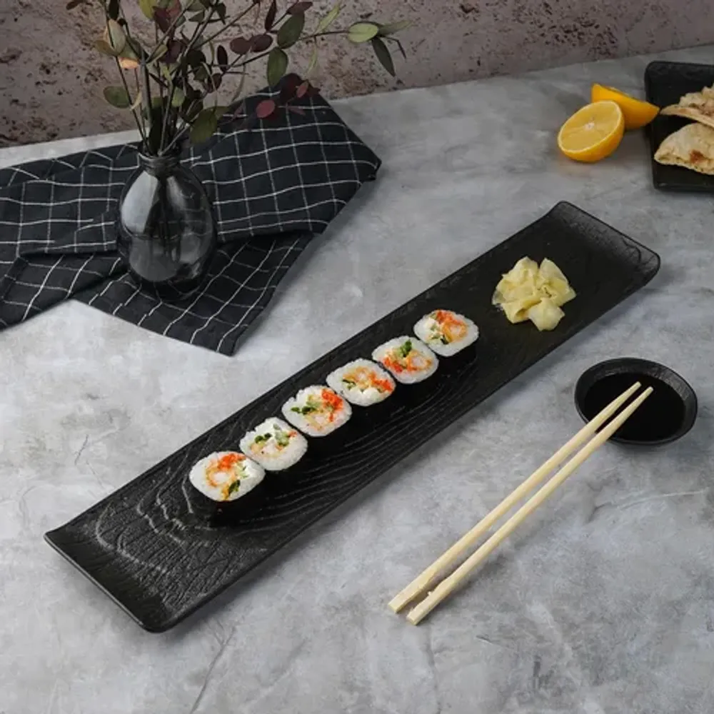 Блюдо прямоугольное 47*10 см с бортами Side Up2 Black Raw Wood P.L. Proff Cuisine [3]