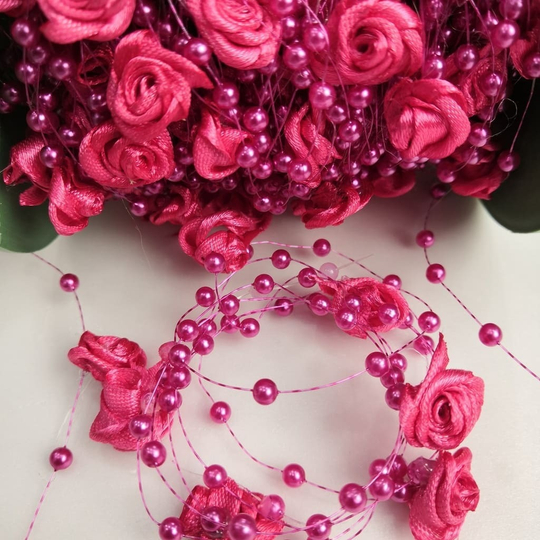 Бусы на леске с розочкой (Малиновый)