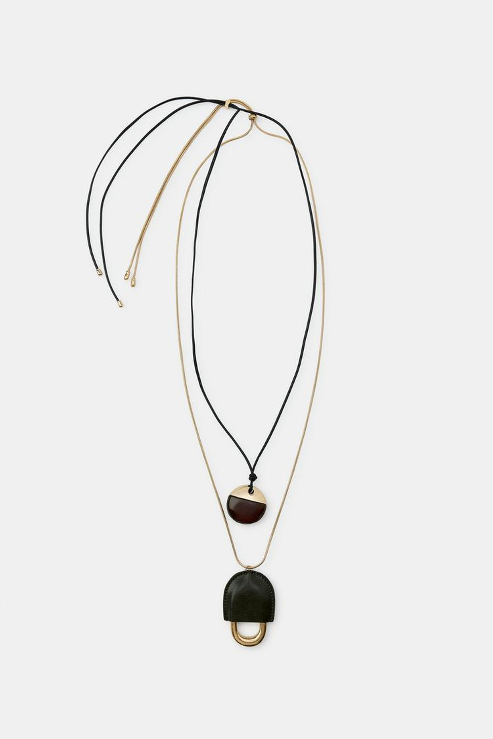 ZARA НАБОР ИЗ 2 ОЖЕРЕЛИЙ КОЖА И СМОЛА, ЗОЛОТИСТЫЙ