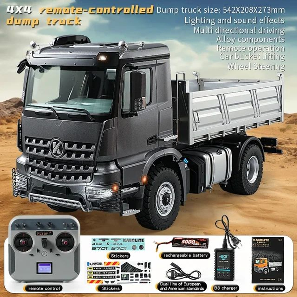 Радиоуправляемый ГИДРАВЛИЧЕСКИЙ самосвал HUINA (Kabolite) K5701 масштаб 1/14 , 2,4 ГГц , 4WD, 14-канальная радиоуправляемая модель самосвала , новинка 2025г