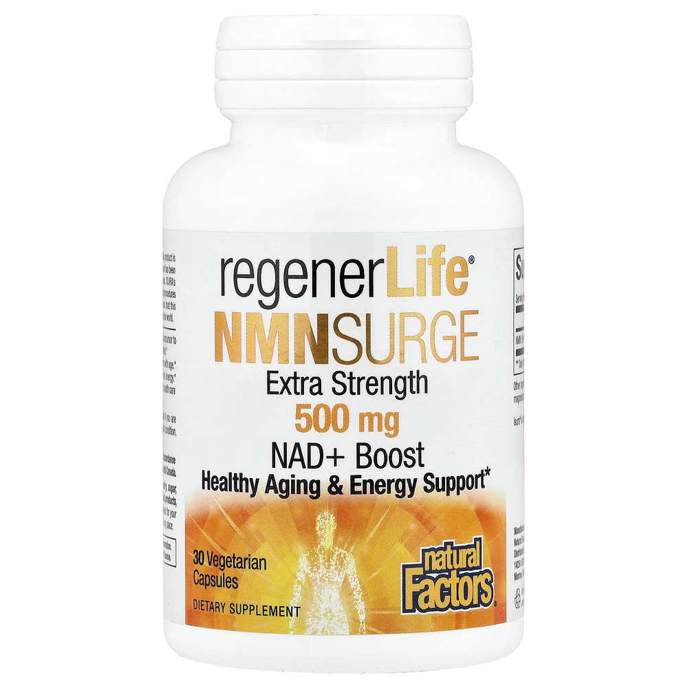 Natural Factors, RegenerLife®, NMN Surge, повышенная сила действия, 500 мг, 30 вегетарианских капсул