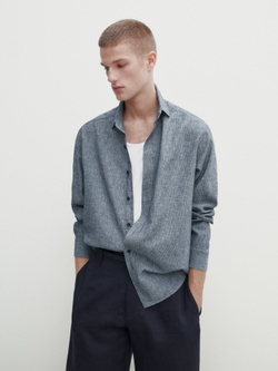 Massimo Dutti Джинсовая рубашка свободного кроя изо льна и хлопка, темно-синий