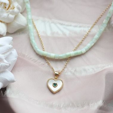 ПОДАРОК!!! Подвеска Сердце с перламутром и фианитом 14 мм, позолота, П386