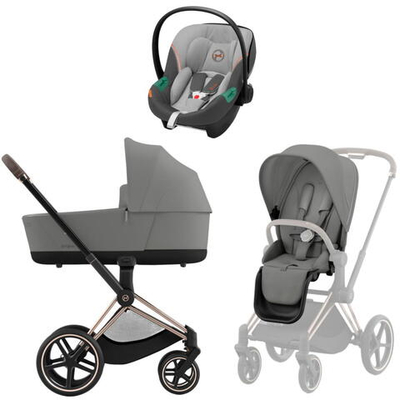 Коляска 3 в 1 Cybex Priam IV Rosegold complete и автокресло Aton S2 i-Size Lava Grey Mirage Grey