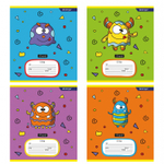 Тетрадь 12л., линия, Alingar, скрепка, блок офсет, 100% белизна, мелованный картон (стандарт), "Весёлые монстрики"