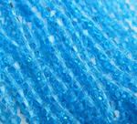 ББ016НН4 Хрустальные бусины "биконус", цвет:ярко-голубой прозрачный, размер 4 мм, кол-во: 95-100 шт.