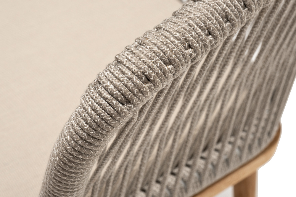 "Марсель" стул плетеный из роупа, основание дуб, роуп серый меланж круглый, ткань бежевая 15052