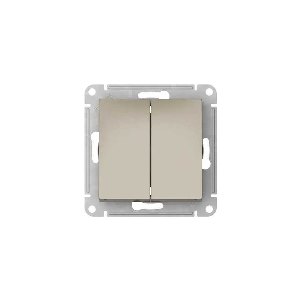 ATLASDESIGN 2-клавишный ВЫКЛЮЧАТЕЛЬ, сх.5, 10АХ, мех., быстрозажим. клем., ШАМПАНЬ