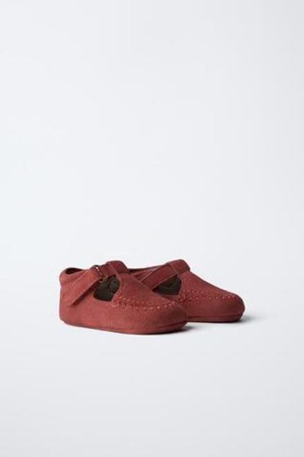 ZARA КОЖАНЫЕ ТУФЛИ T-ОБРАЗНОЙ ФОРМЫ, РОЗОВЫЙ