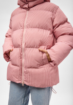 Пуховик Рокет миди розовый в полоску (предзаказ к 20 января)