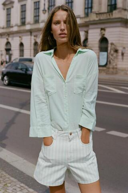 ZARA ШОРТЫ Z1975 MOM FIT, ПОЛОСКИ