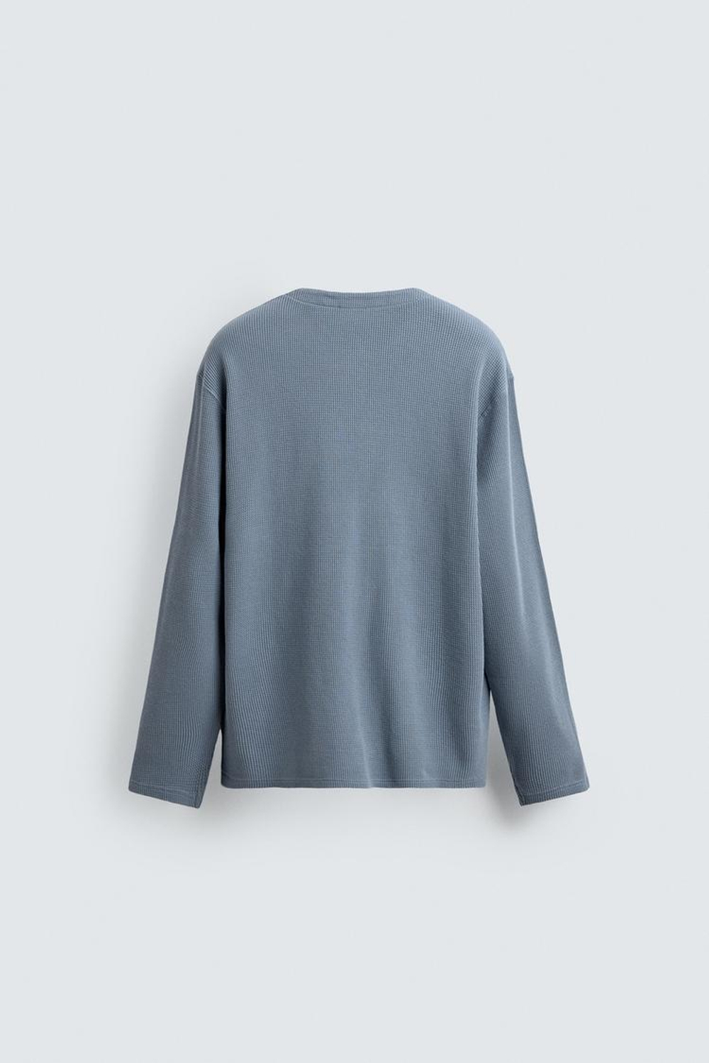 ZARA ФУТБОЛКА ВАФЕЛЬНОГО ПЕРЕПЛЕТЕНИЯ С ВОРОТНИКОМ НА ПУГОВИЦАХ, НЕБЕСНО-ГОЛУБОЙ