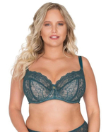 Кружевной бюстгальтер с мягкой чашкой plus size и боковыми поддержками (Размер: 80I) (Цвет: изумрудный)