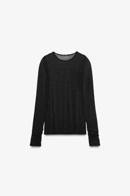 ZARA ПОЛУПРОЗРАЧНАЯ ФУТБОЛКА СО СБОРКАМИ, ЧЕРНЫЙ