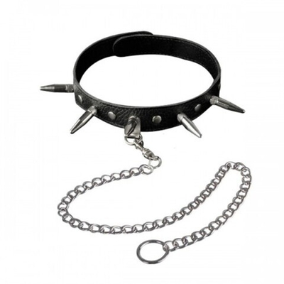Черный ошейник с шипами из натуральной кожи с велюровой подкладой (черный) (Цвет: черный)