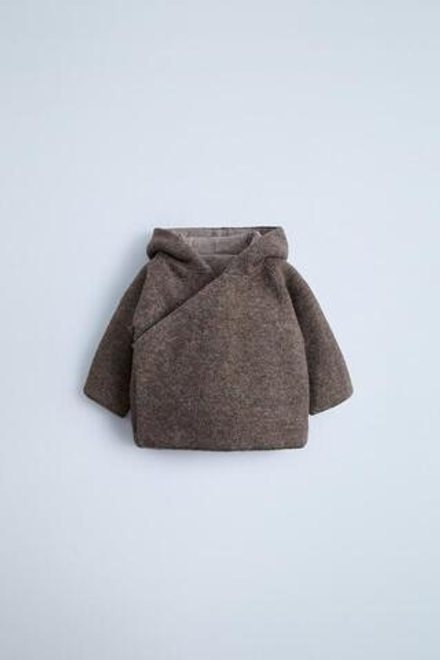 ZARA КОМБИНИРОВАННАЯ КУРТКА С КАПЮШОНОМ, РЫЖЕВАТО-КОРИЧНЕВЫЙ С МЕЛАНЖЕВЫМ ЭФФЕКТОМ