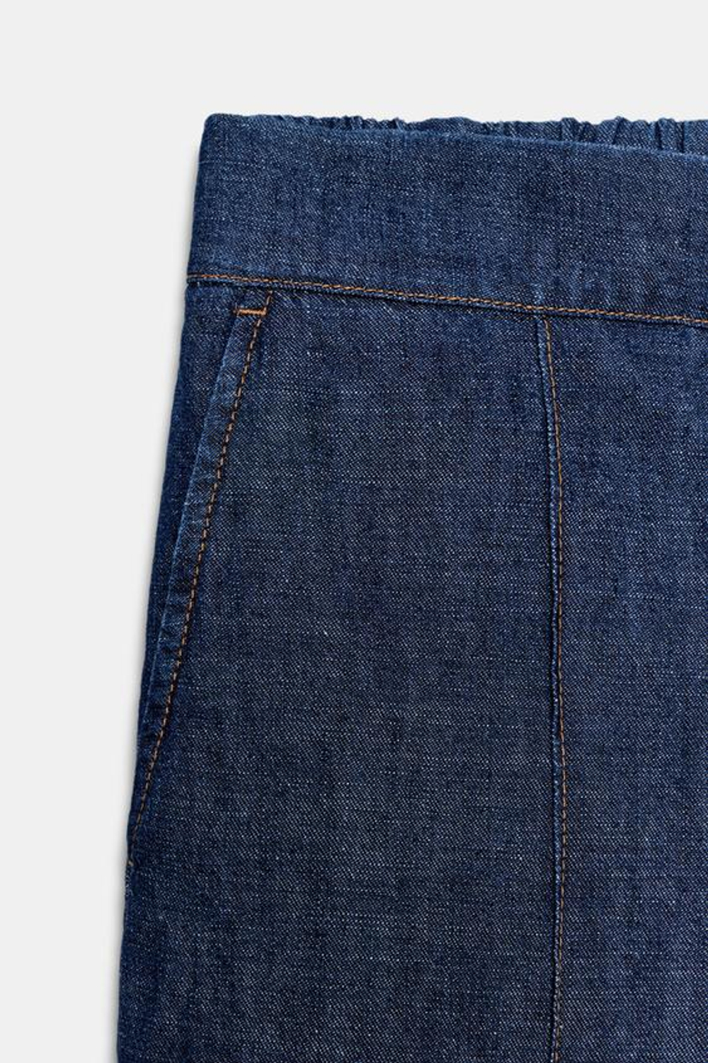 ZARA БРЮКИ ПРЯМОГО КРОЯ ИЗ СМЕСОВОГО ЛЬНА, ИНДИГО