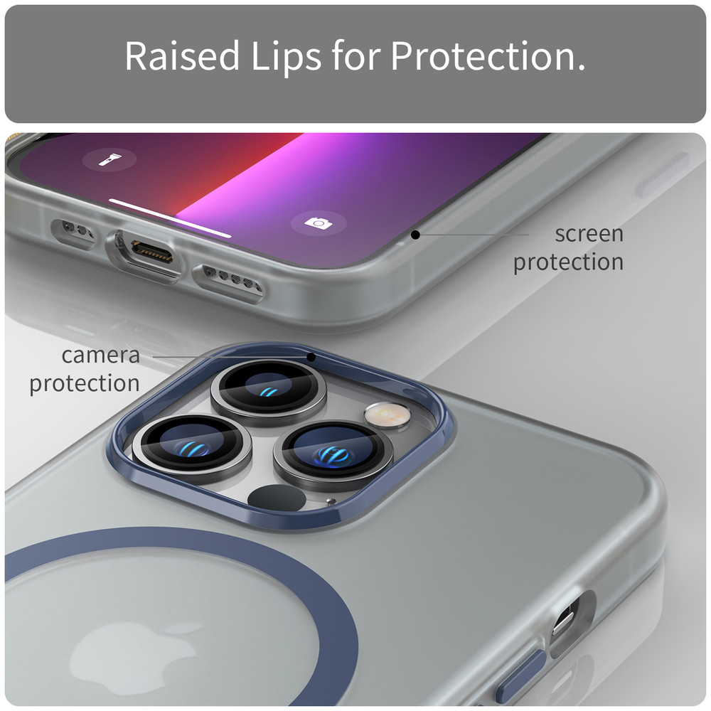 Мягкий усиленный чехол темно-синего цвета с поддержкой MagSafe для iPhone 13 Pro, серия Frosted Magnetic