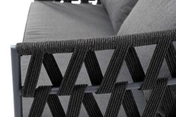 "Диего" диван 2-местный плетеный из роупа, каркас алюминий темно-серый (RAL7024) муар, роуп темно-серый круглый, ткань темно-серая 027