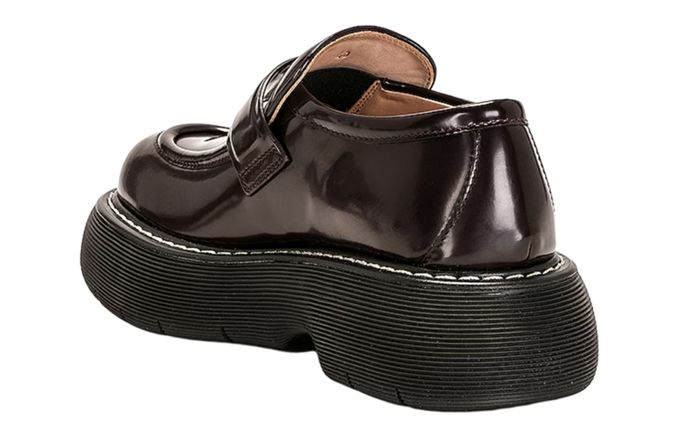 Bottega Veneta Leather Round Tip Platform Shoes Women"s Brown