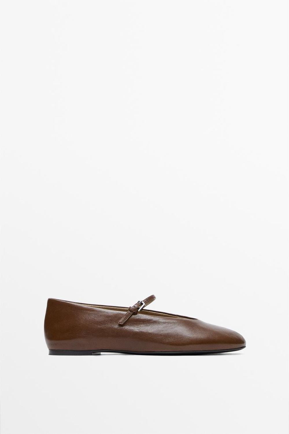 Massimo Dutti Балетки из мягкой кожи, коричневый