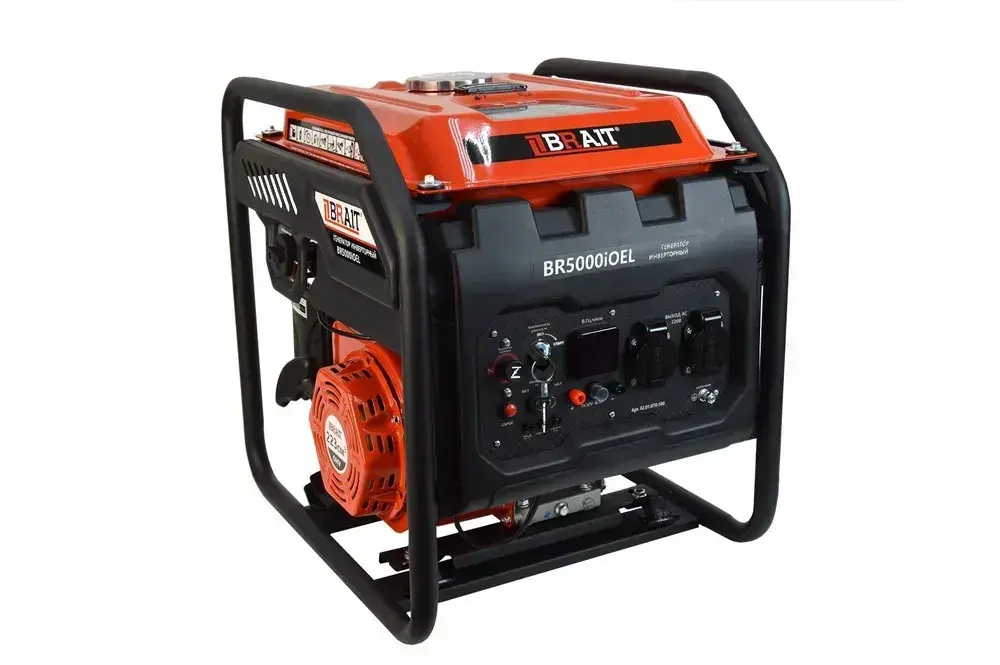 Генератор бензиновый инверторный BR5000iOEL Brait ( max мощность 3.8 кВт,230В, 50Гц, бак 12 л, ручной,электрический запуск ) / бензогенератор / резервное питание автономного энергоснабжения