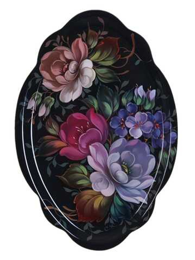 Жостовский поднос декоративный, размер 32х22 см (A11), металлический