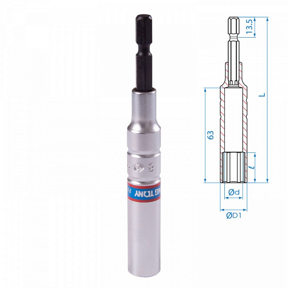 KING TONY (76C1108M) Головка для шуруповерта шестигранная 1/4", 8 мм, L = 110 мм