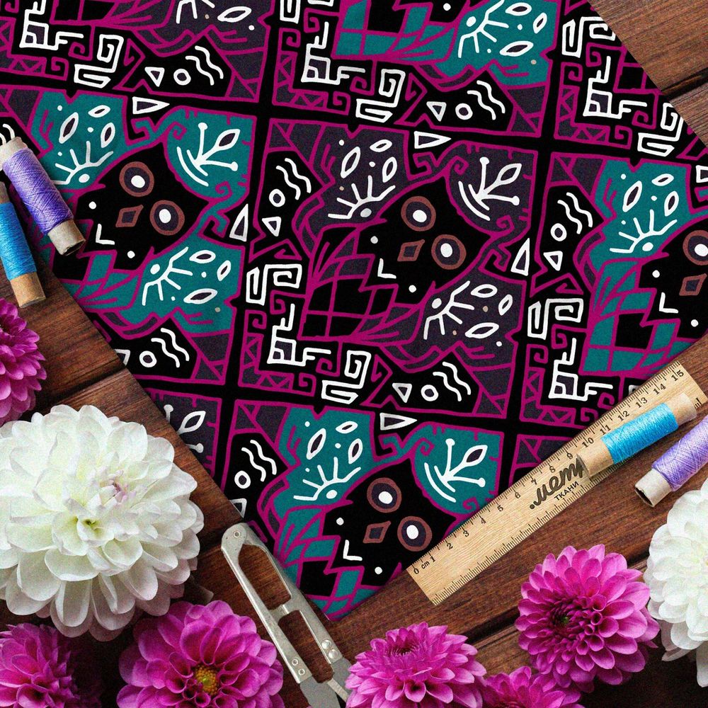 Ткань оксфорд 600 ядовитые узоры с сахарными черепами