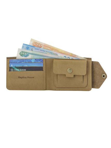 Фото компактного портмоне Классическое из светло-коричневого нФото компактного портмоне Классическое из светло-коричневого нубука, с наполнением.убука, в развернутом виде.