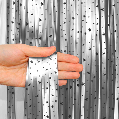 Занавес "Дождик" Серебряный с черными звездами 1*2м