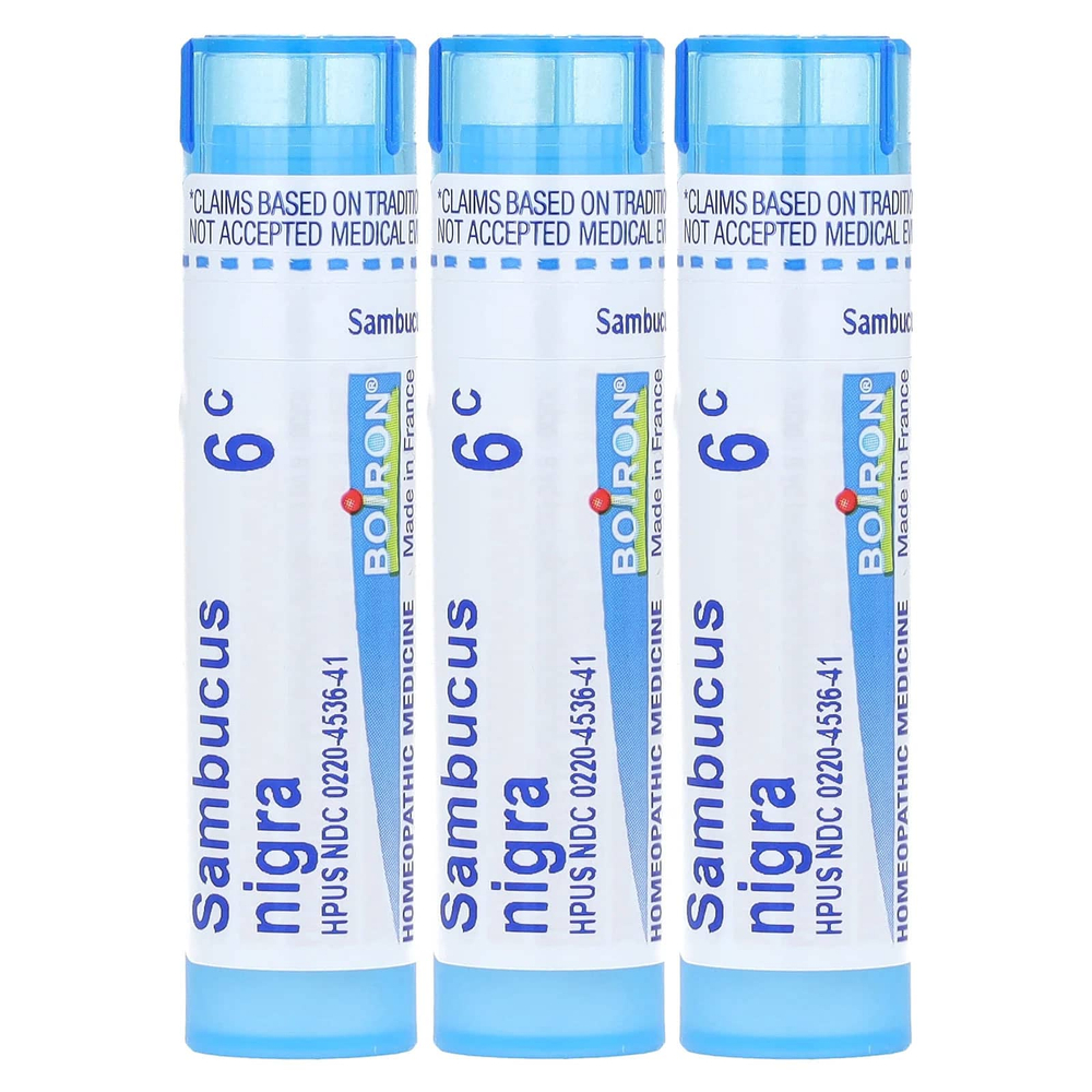 Boiron, Sambucus, средство от кашля и простуды, гранулы Meltaway, 6C, 3 тюбика, прибл. 80 гранул каждая