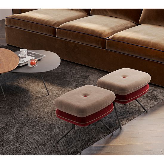 Пуф pea, велюр, бежевый/бордовый