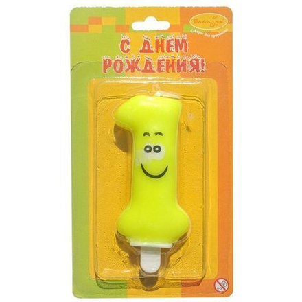 РАСПРОДАЖА Свеча Цифра 1  Улыбка цветная