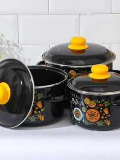 Набор кастрюль Pasta, 3 предмета: 2 л, 3 л, 4 л, индукция, цвет чёрный