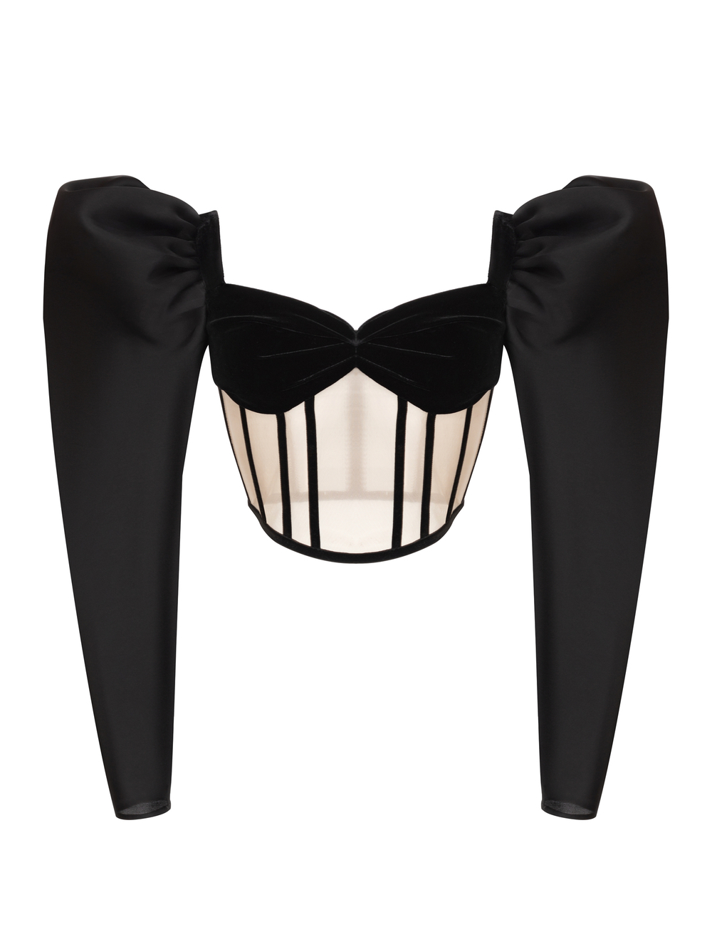 Блуза корсетного типа из бархата и сетки с объемными руками из шелковой органзы