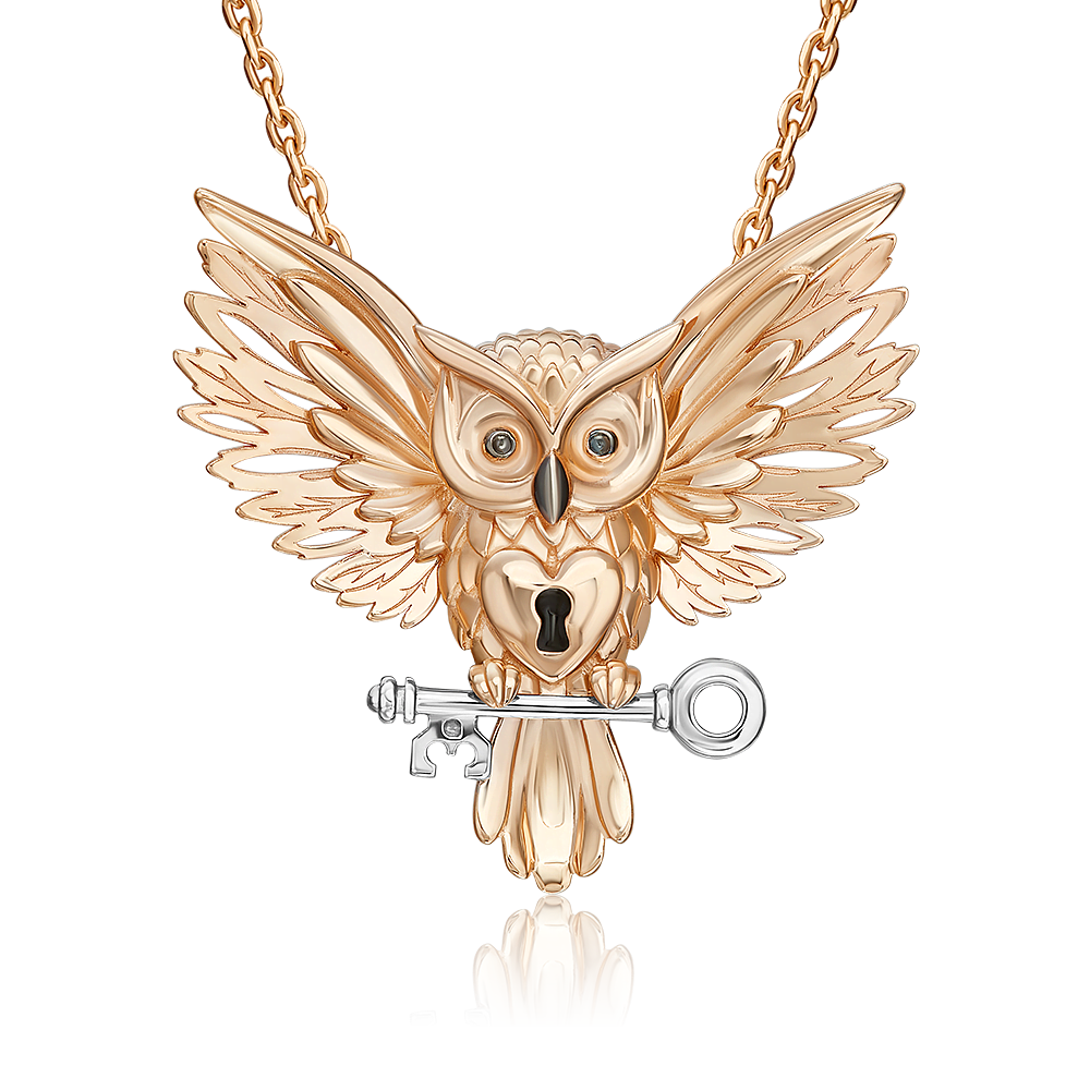 Подвеска «Сова» из комбинированного золота с эмалью