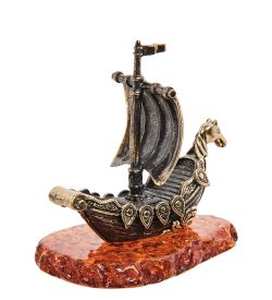 Народные промыслы AM-1560 Фигурка «Корабль Ладья славянская» (латунь, янтарь)