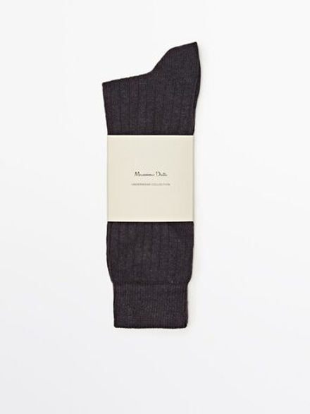 Massimo Dutti Высокие носки в рубчик, нефтяной