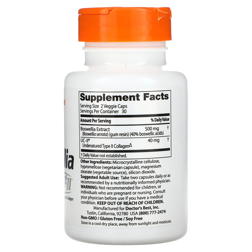 Doctor's Best, босвеллия с UC II, 60 вегетарианских капсул