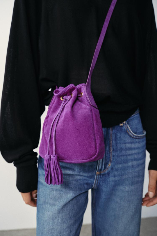 ZARA КОЖАНАЯ МИНИ-СУМКА СО СБОРКОЙ, ЛИЛОВЫЙ