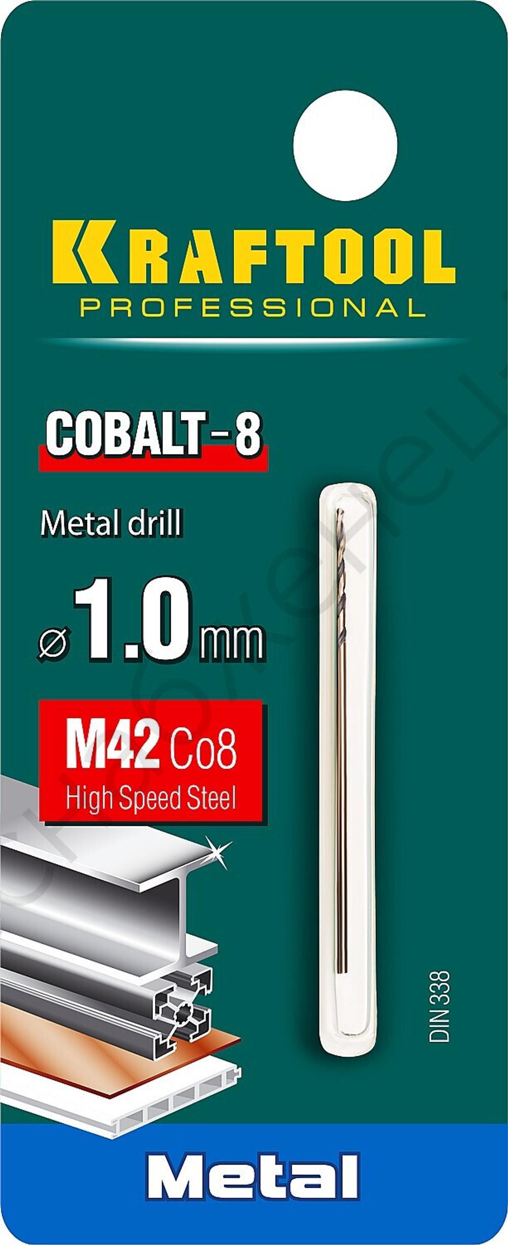 KRAFTOOL COBALT 1.0 х40мм, Сверло по металлу HSS-Co(8%) , сталь М42(S2-10-1-8)