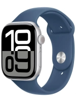 Умные часы Apple Watch Series 10, 46 мм, серебристый алюминий, спортивный ремешок цвета "Denim", S/M (MWWL3)