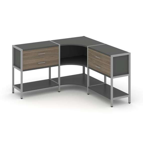 Shelf System Трехсекционный угловой стеллаж двухярусный с ящиками SN.STMU-231 Антрацит/Вяз Благородн