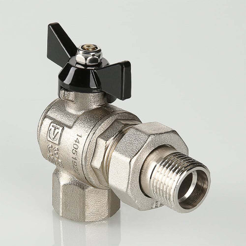 Кран шаровой латунный никелированный полнопроходной угловой разъёмное соединение(американка)/внутренняя резьба бабочка, VALTEC PERFECT