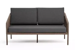 "Канны" диван 2-местный плетеный из роупа, каркас алюминий коричневый (RAL8016) муар, роуп коричневый круглый, ткань темно-серая 027