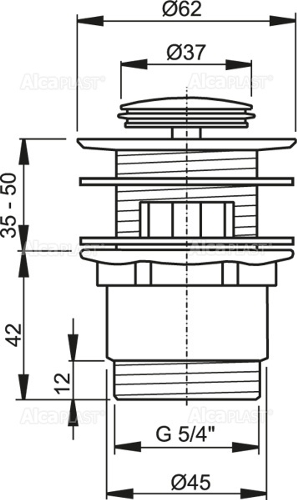 Водослив для умывальника click/clack 5/4" Alca Plast A39, цельнометаллический