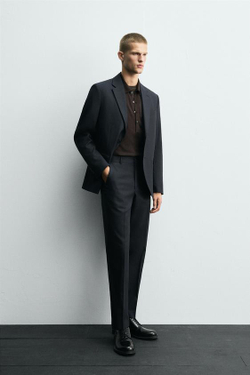 ZARA КОСТЮМНЫЕ БРЮКИ С УЗОРОМ «ГУСИНАЯ ЛАПКА», МОРСКОЙ СИНИЙ