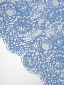 Кружево шантильи для белья голубое неэластичное ширина 23 см купон 2.9 м