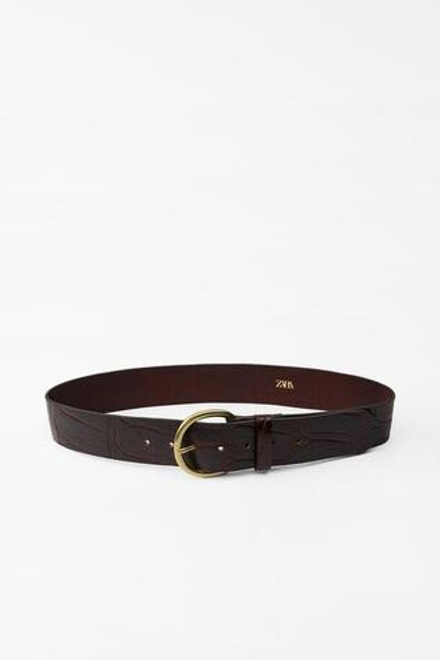 ZARA КОЖАНЫЙ РЕМЕНЬ С ТИСНЕНИЕМ, ГРАНАТОВЫЙ